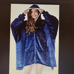 Topcee Navy blue Oversized Wearable Blanket Hoodie Sherpa Fleece big pocket New…